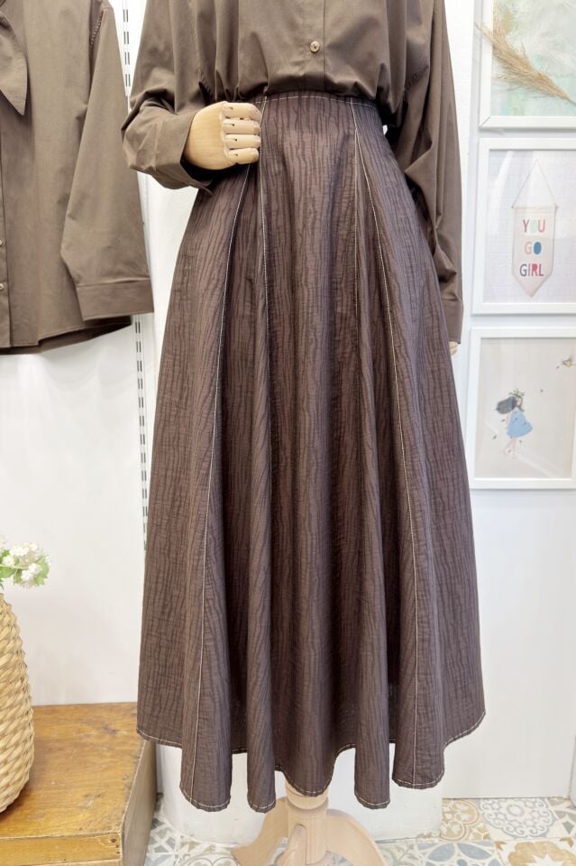 Kahverengi Yağmur Desenli Viskon Etek