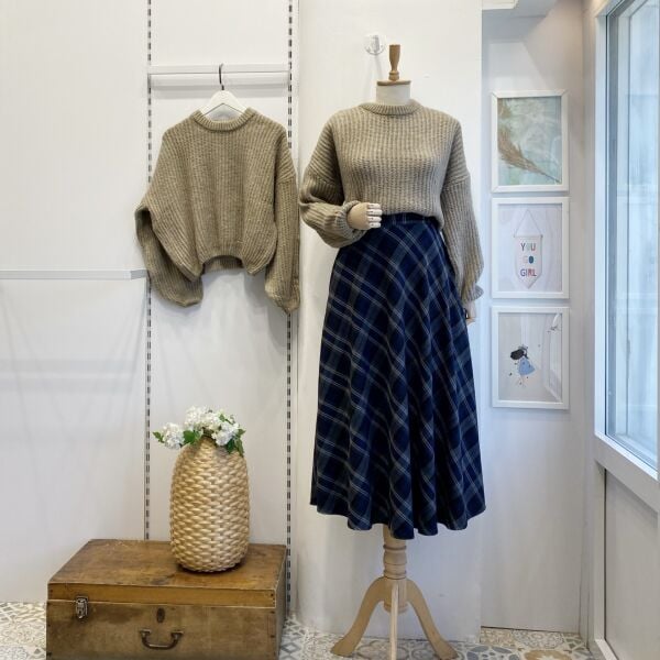 Ekoseli Lacivert Kloş Etek