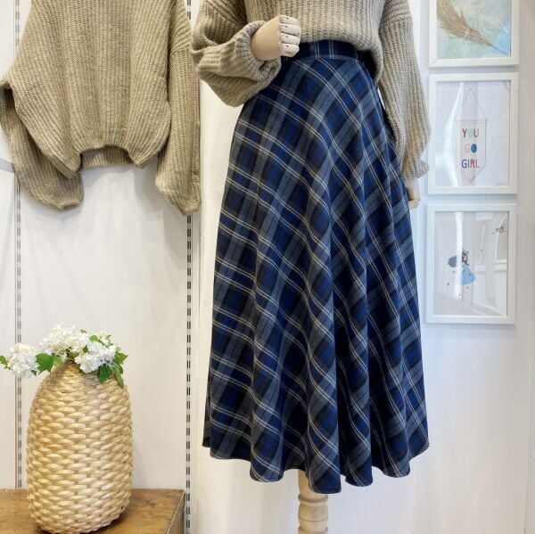 Ekoseli Lacivert Kloş Etek