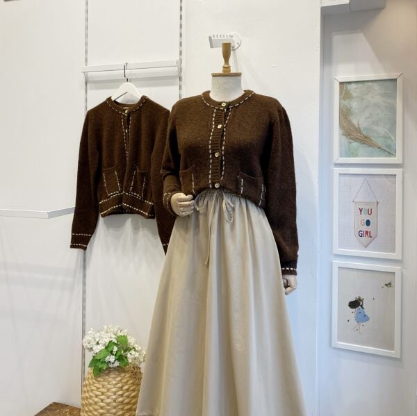 Kahverengi Ribana Çizgili Hırka