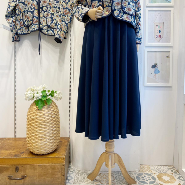 Lacivert İki Pileli Seren Etek