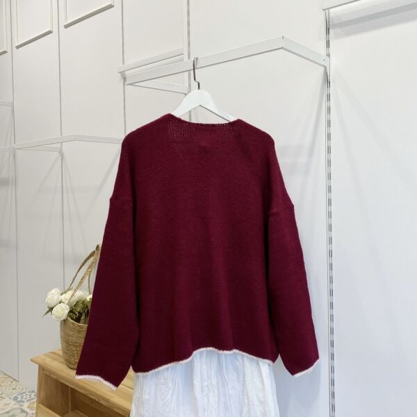 Bordo Cep Detaylı Bağcıklı Hırka