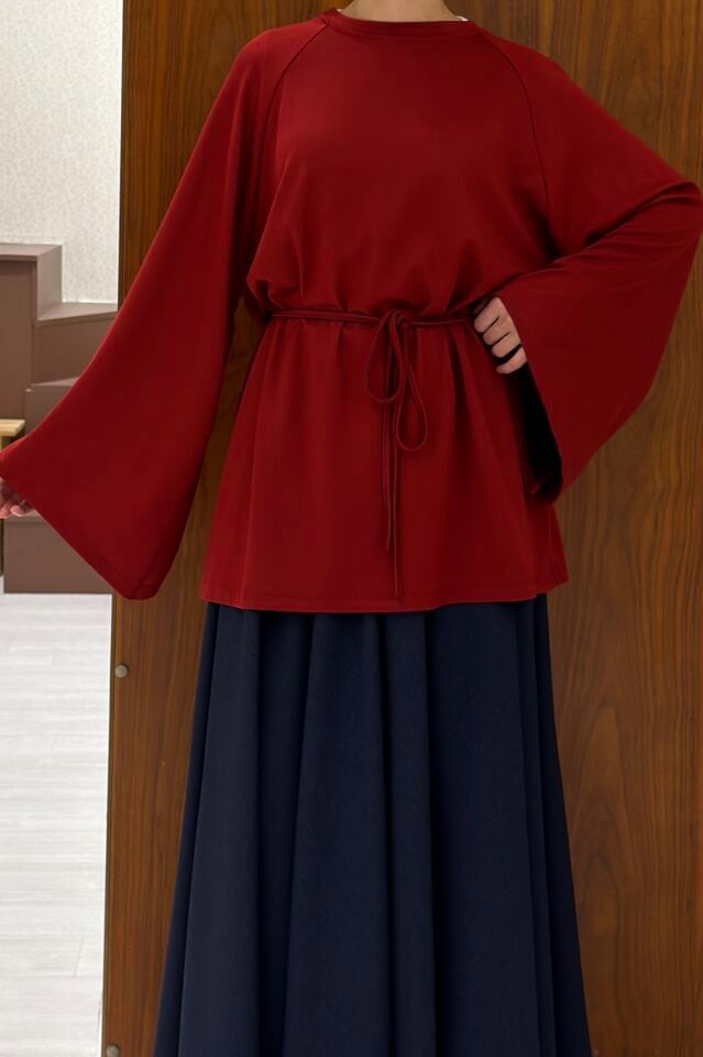Kırmızı Beli Bağcıklı Basic Tunik
