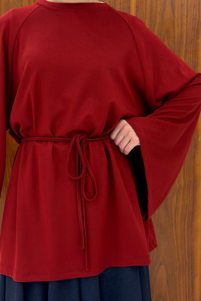 Kırmızı Beli Bağcıklı Basic Tunik