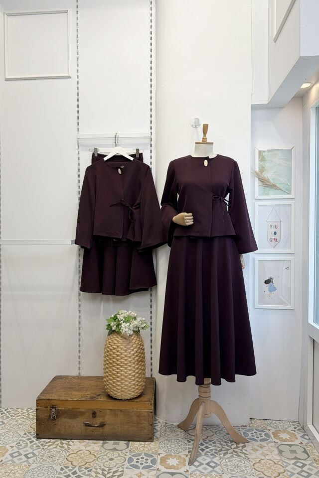 Mürdüm Gold Düğmeli Lucy Takım