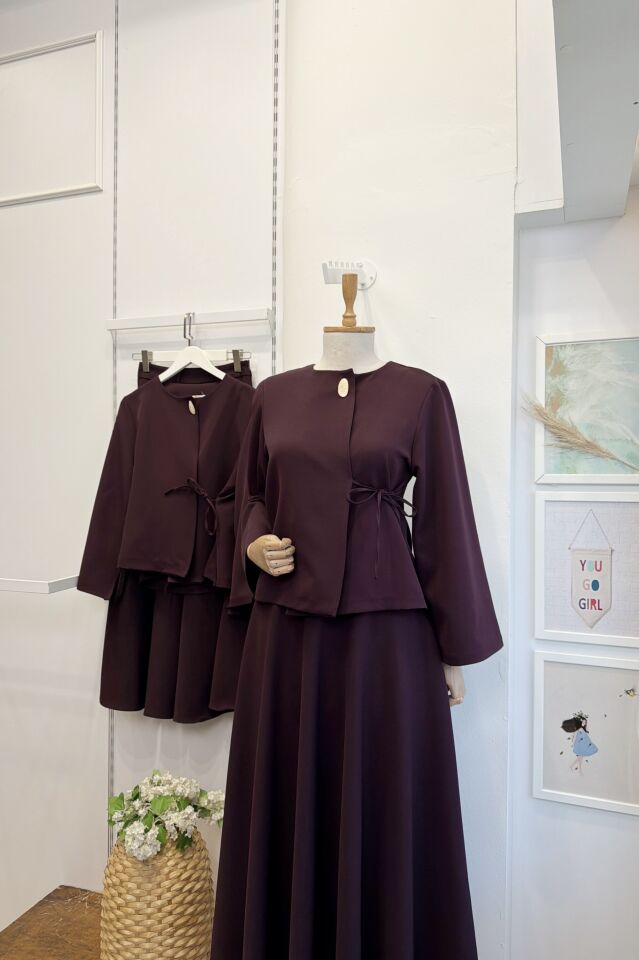 Mürdüm Gold Düğmeli Lucy Takım