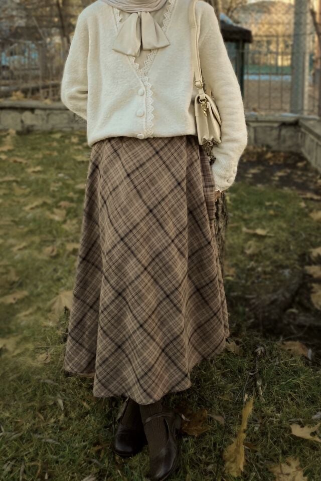 Faya Girls x Camel Ekose Desenli Loom Etek