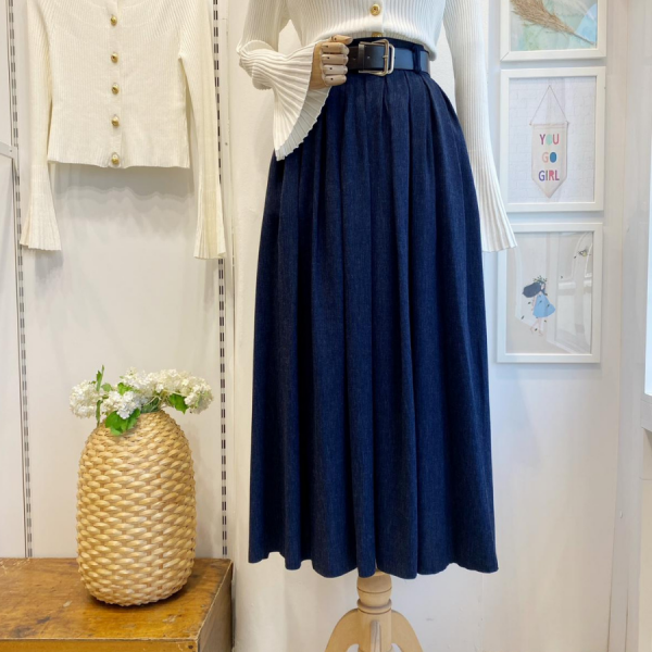 Deri Kemerli Lacivert Lacelle Yün Etek