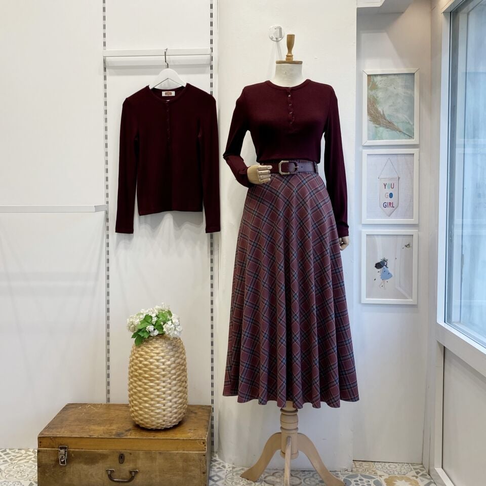 Bordo Ekose Desenli Loom Etek