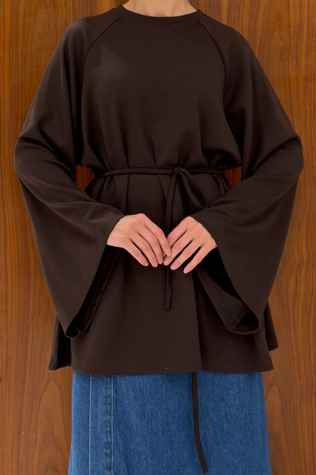 Kahverengi Beli Bağcıklı Basic Tunik