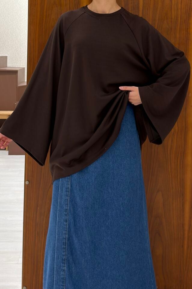 Kahverengi Beli Bağcıklı Basic Tunik