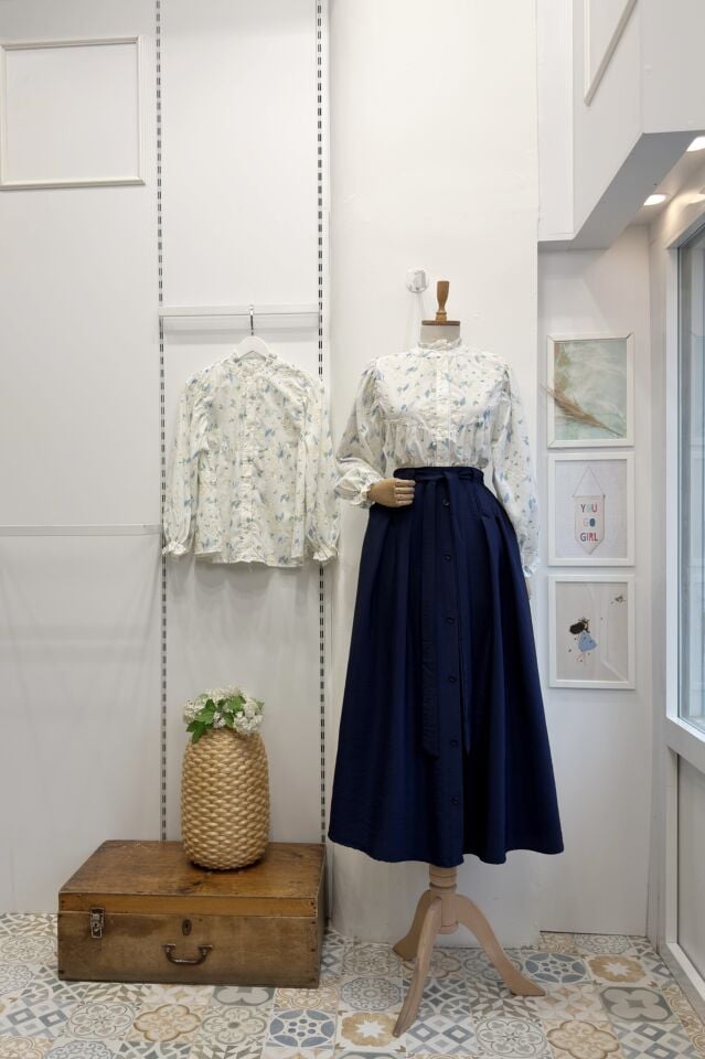 Lacivert Önü Düğmeli Zirel Etek