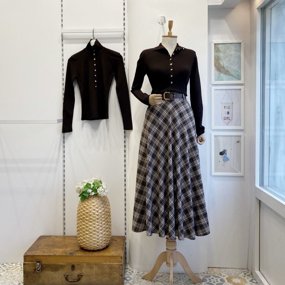 Kahverengi Ekose Desenli Loom Etek