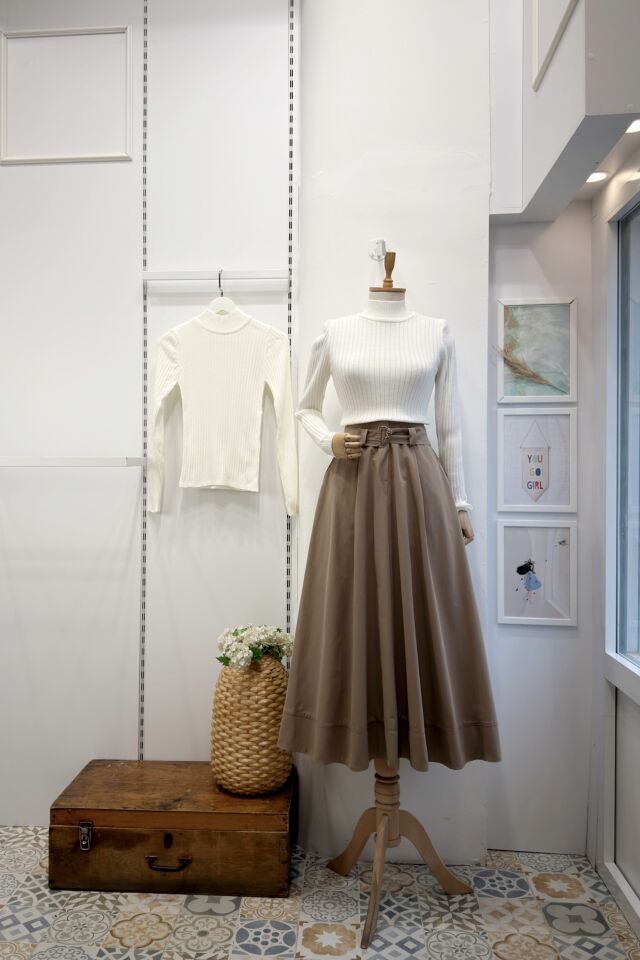 Vizon Kuşak Detaylı Terra Poplin Etek