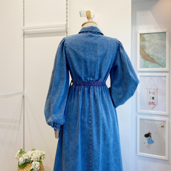 Buz Mavisi Crop Detaylı Kot Elbise