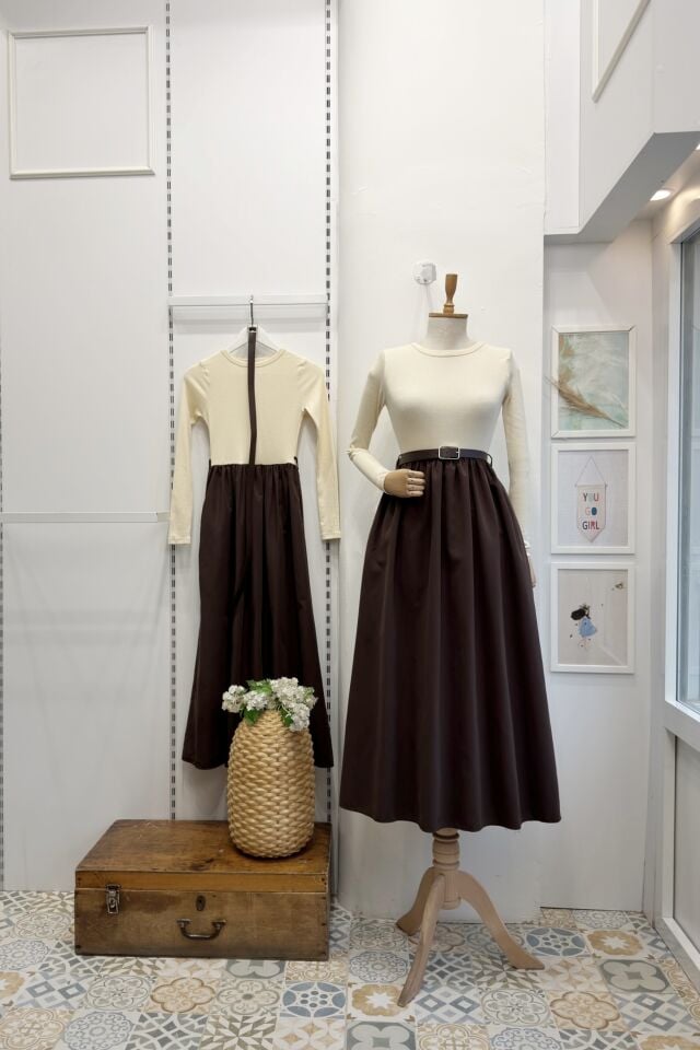 Krem Triko Detaylı Sorella Elbise