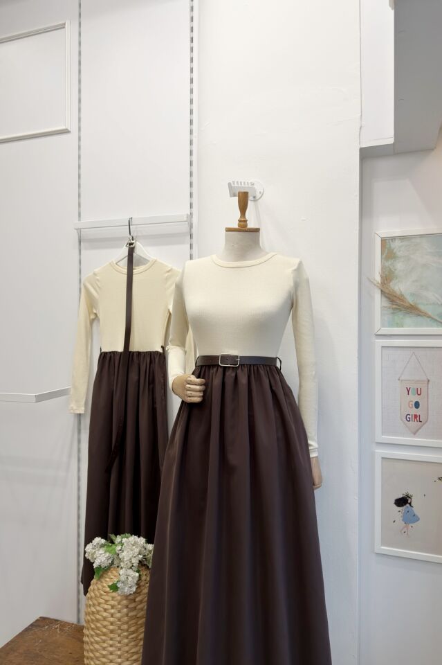 Krem Triko Detaylı Sorella Elbise