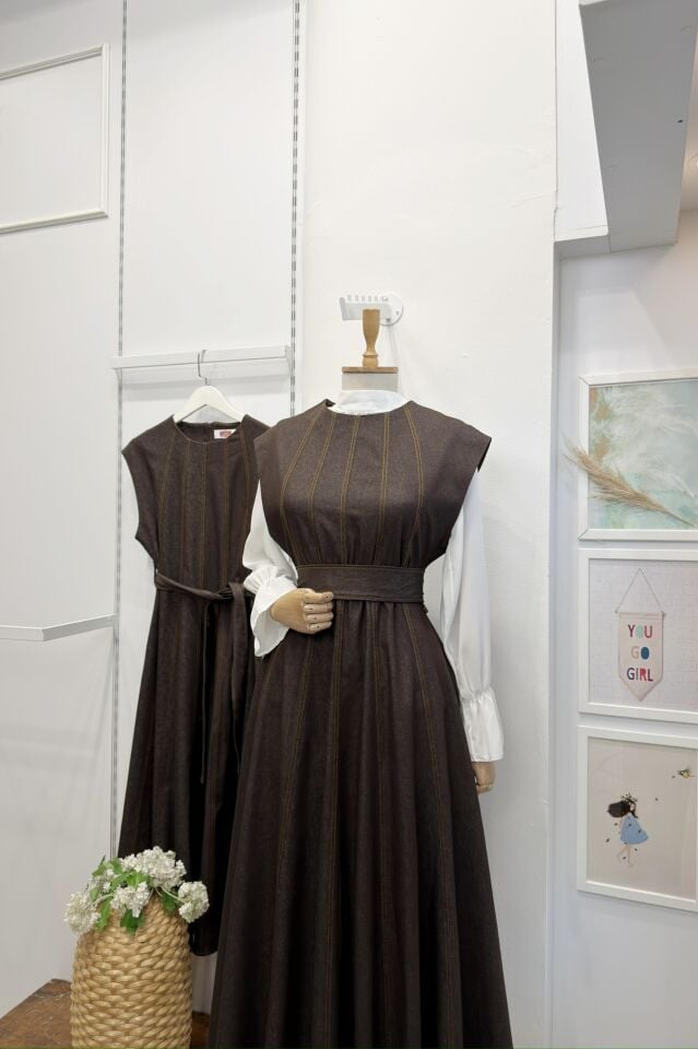 Acı Kahve Dikiş Detaylı Penny Kot Jile