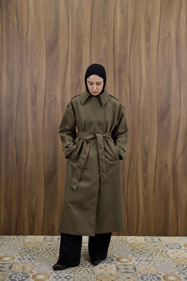Haki Kemer Detaylı Trençkot
