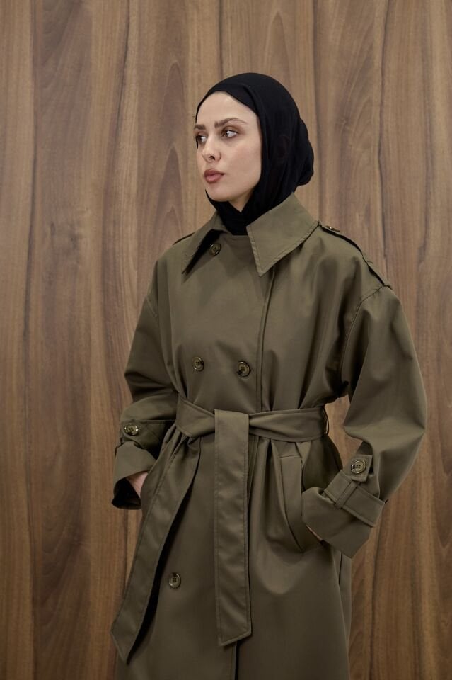 Haki Kemer Detaylı Trençkot