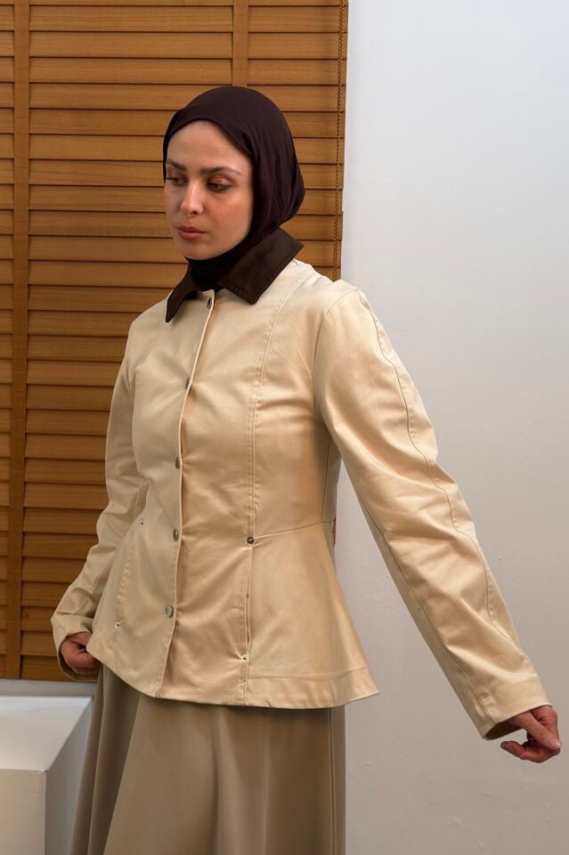 Krem Collage Gabardin Ceket