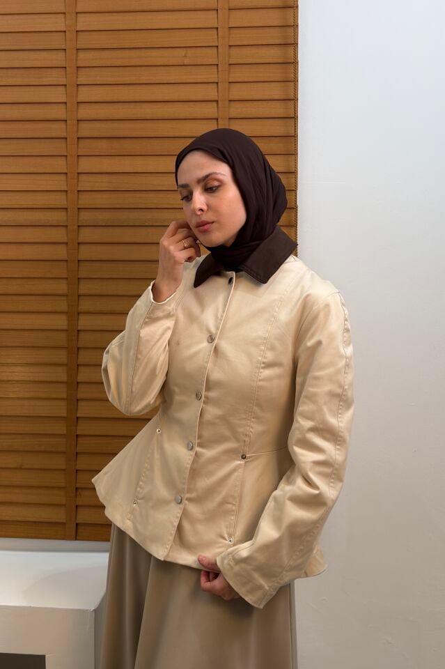 Krem Collage Gabardin Ceket