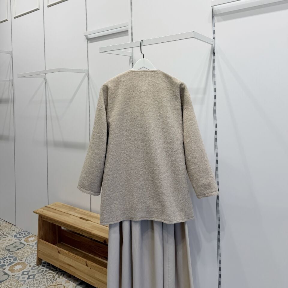 Bej Anvelop Bağcıklı Yün Ceket