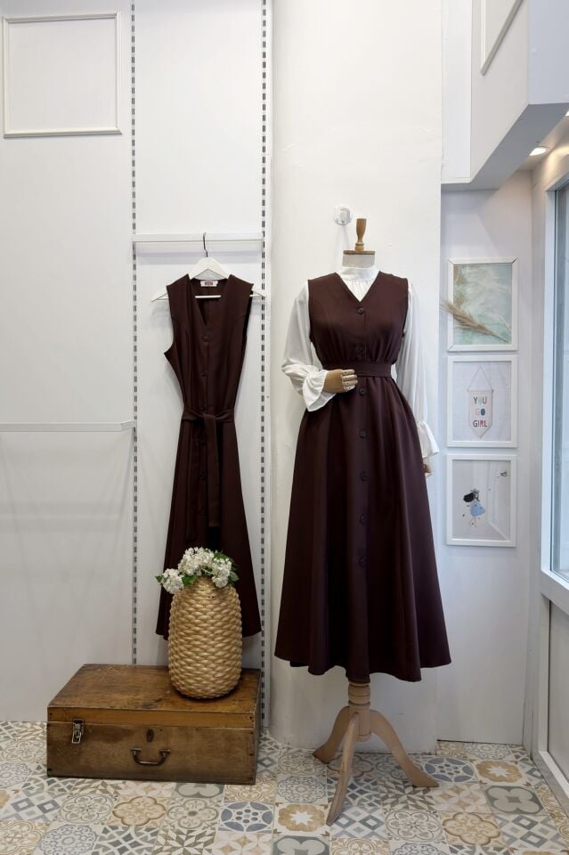 ACI KAHVE ÖNÜ DÜĞMELİ DOUBLE CREP JİLE