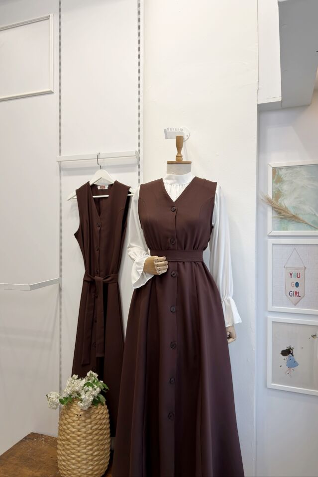 ACI KAHVE ÖNÜ DÜĞMELİ DOUBLE CREP JİLE