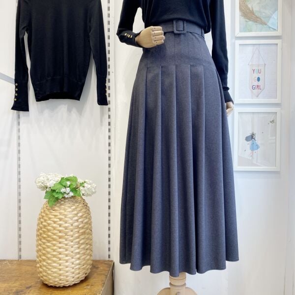 Dikiş Detaylı Kemerli Antrasit Plum Etek