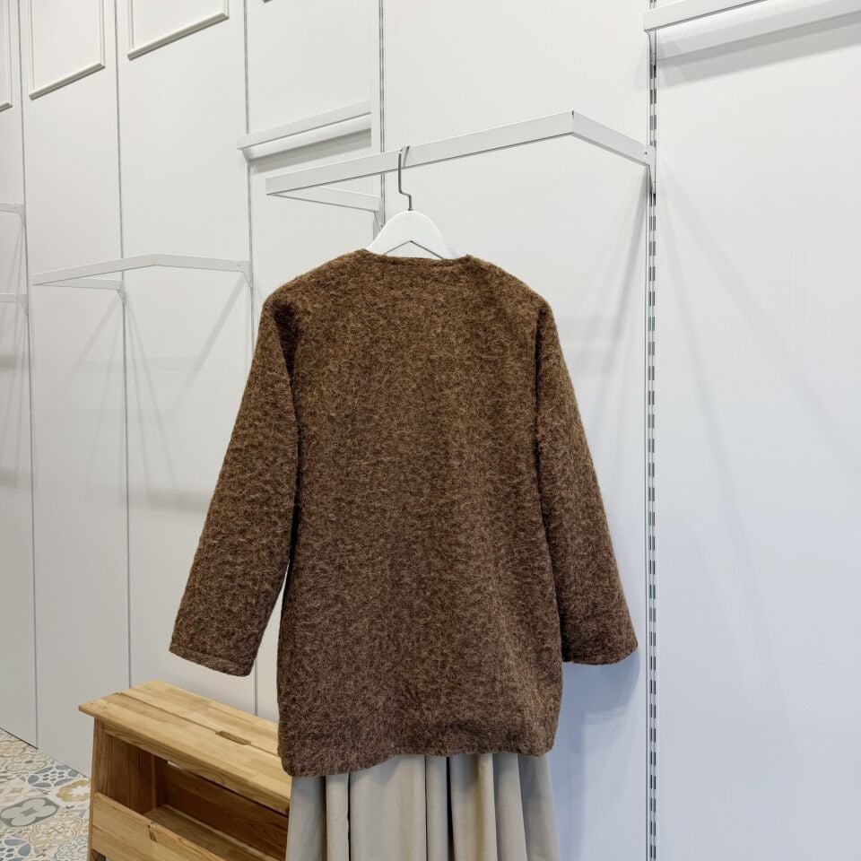 Kahverengi Anvelop Bağcıklı Yün Ceket