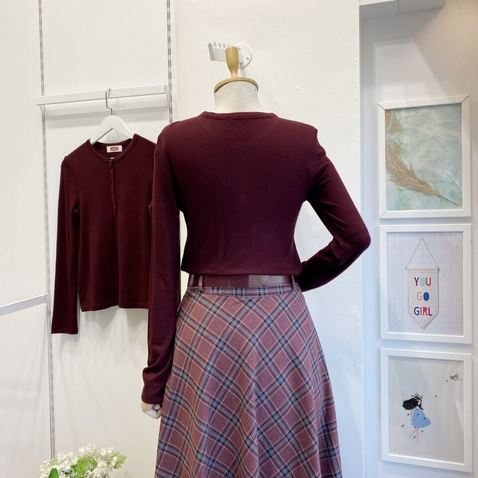 Bordo Düğmeli Blair Triko Bluz