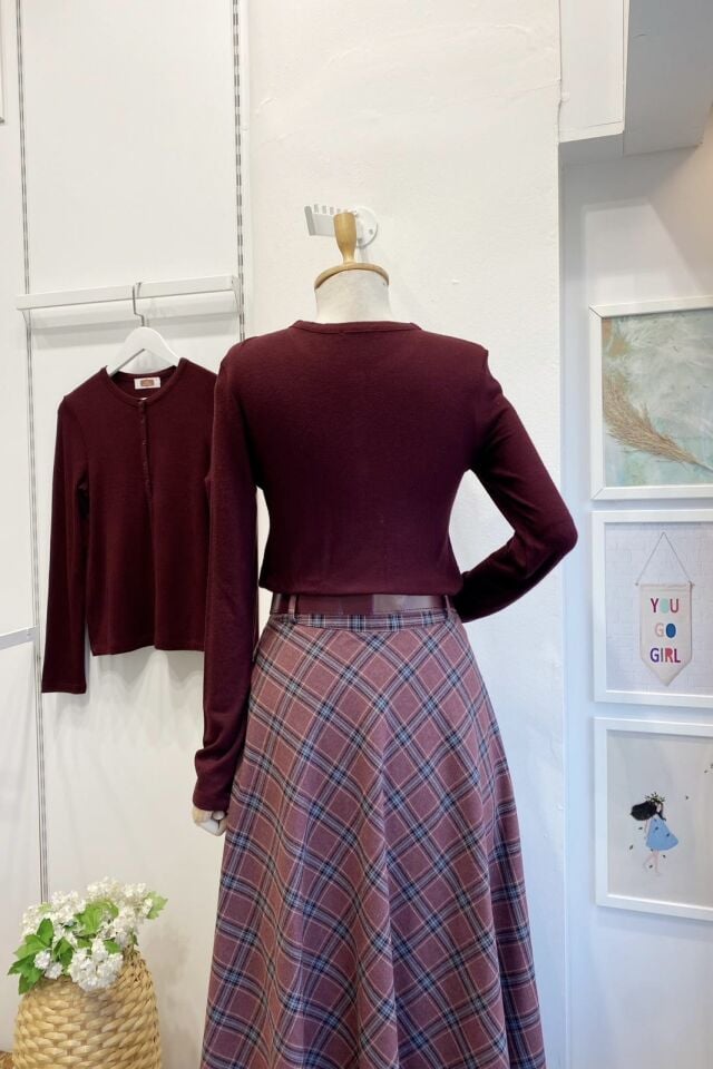 Bordo Düğmeli Blair Triko Bluz