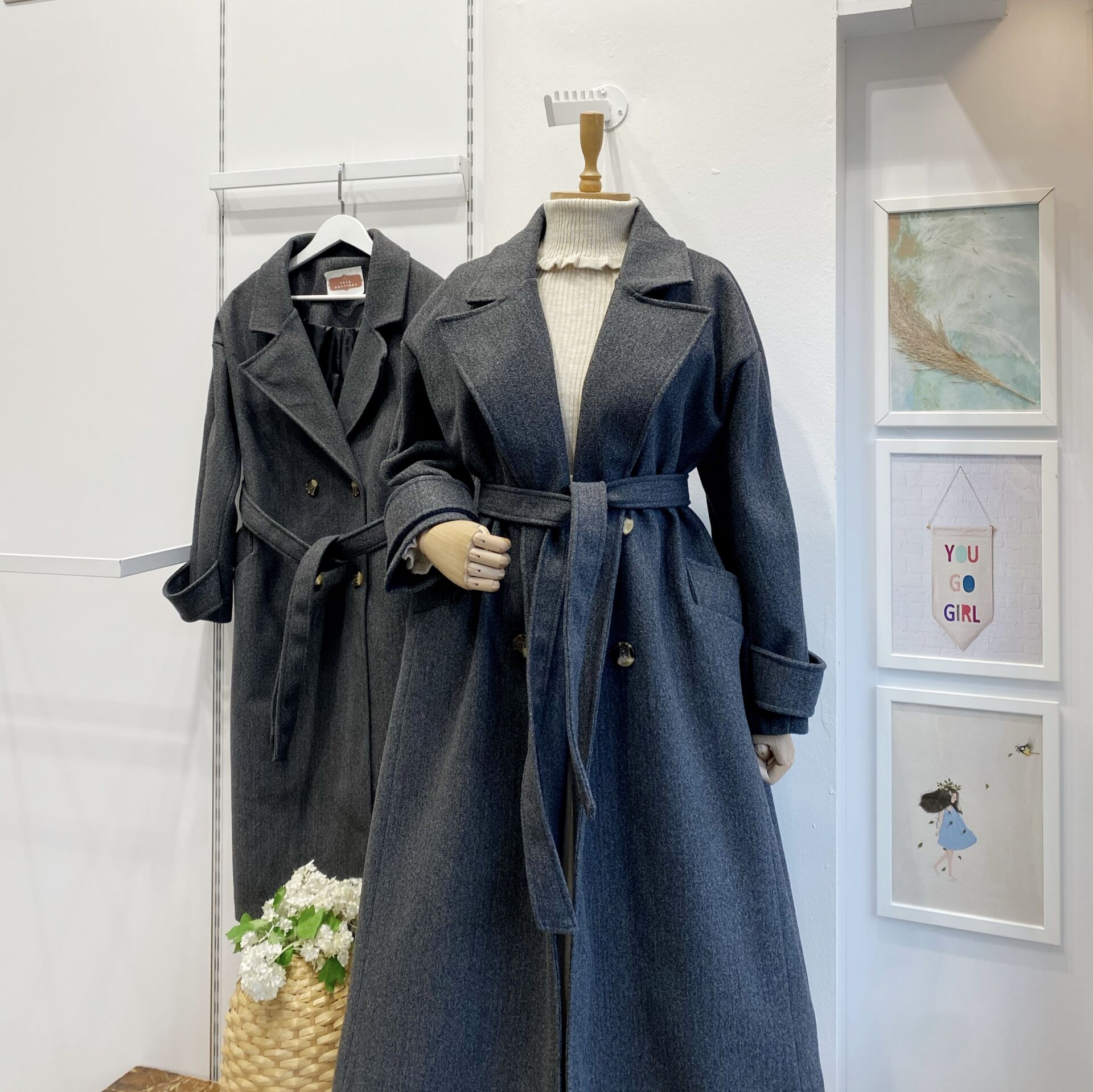 Antrasit Kuşaklı Kaşe Kaban