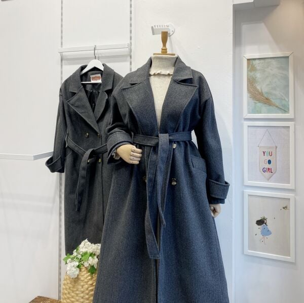 Antrasit Kuşaklı Kaşe Kaban