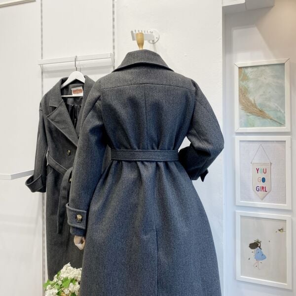 Antrasit Kuşaklı Kaşe Kaban