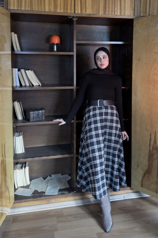 Eteği Ekose Detaylı Sorella Elbise