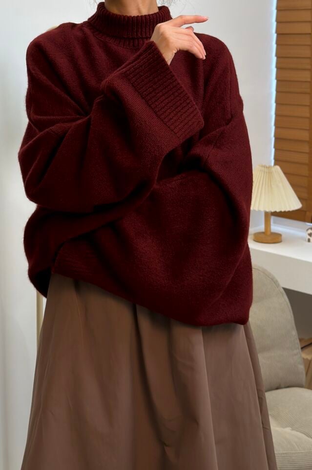 Bordo Yarım Boğazlı Renee Kazak