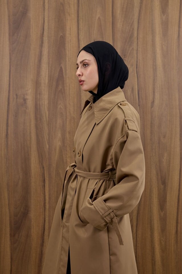 Camel Kemer Detaylı Trençkot