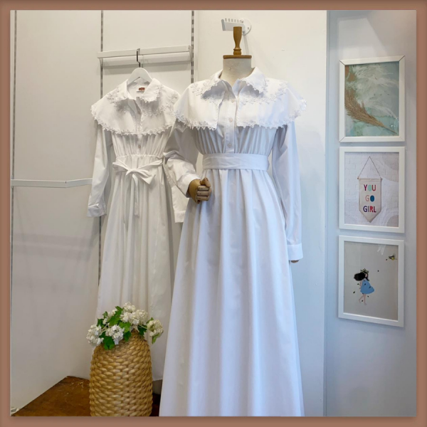 Beyaz Epure Florale Poplin Elbise