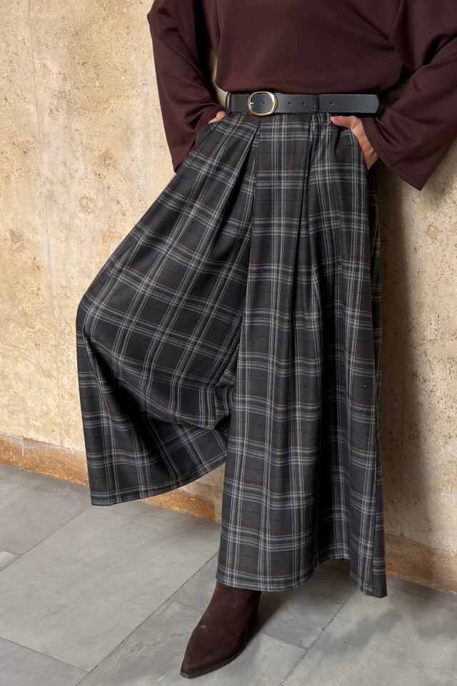 Gri Ekose Desenli Colette Pantolon