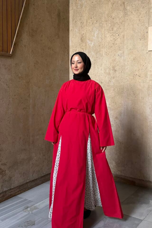 Kırmızı Poplin Parçalı Aroha Tunik