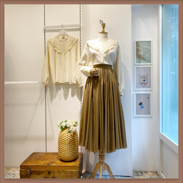 Yağ Yeşili Keten Kumaş Crush Etek