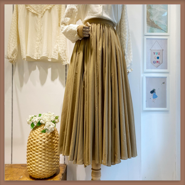 Yağ Yeşili Keten Kumaş Crush Etek