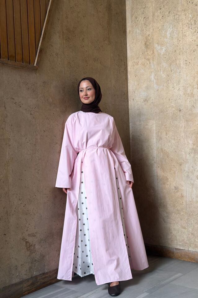 Pembe Poplin Parçalı Aroha Tunik