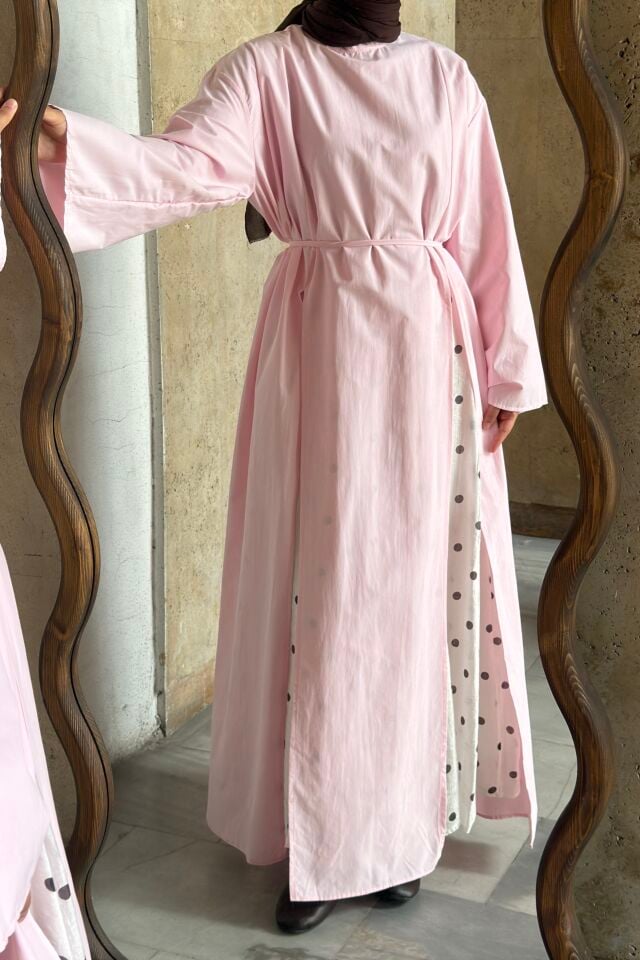 Pembe Poplin Parçalı Aroha Tunik