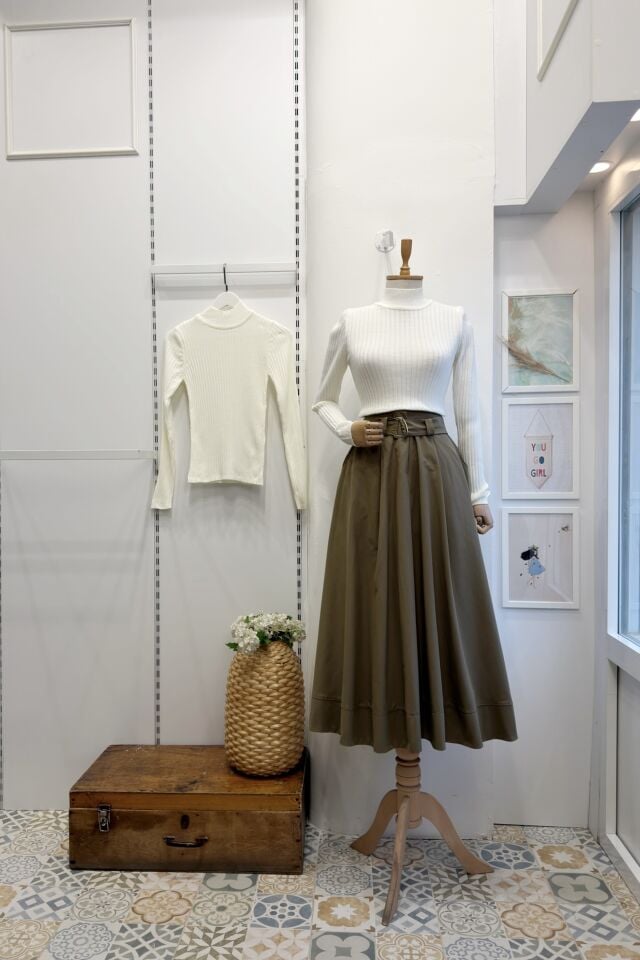 Çağla Yeşili Kuşak Detaylı Terra Poplin Etek