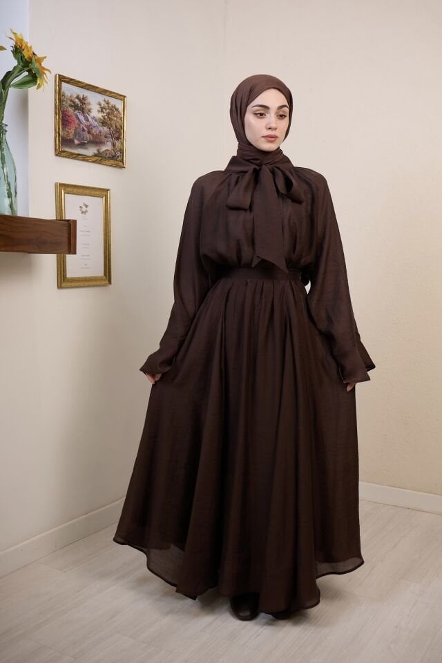 Acı kahve Kurdele Detaylı Şifon Takım