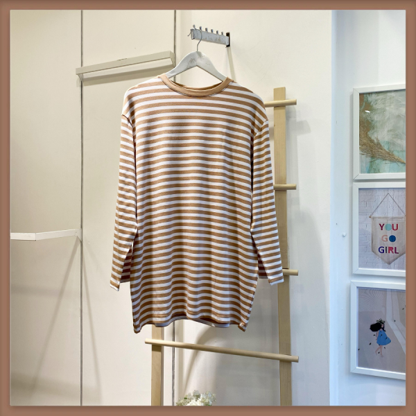 Enine Çizgili Camel Penye Tunik