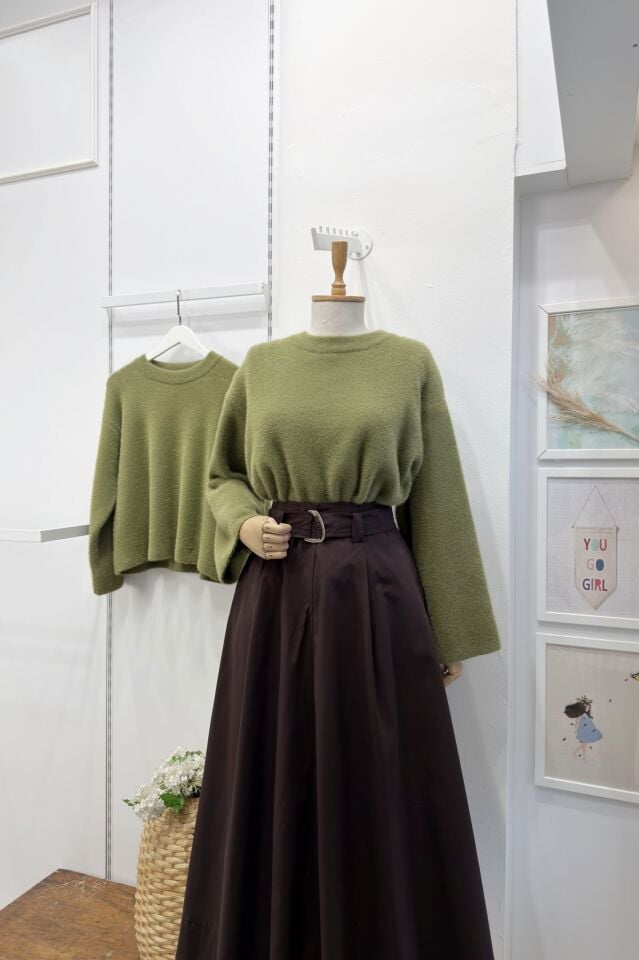 Zeytin Yeşili Angora Kumaş Kazak